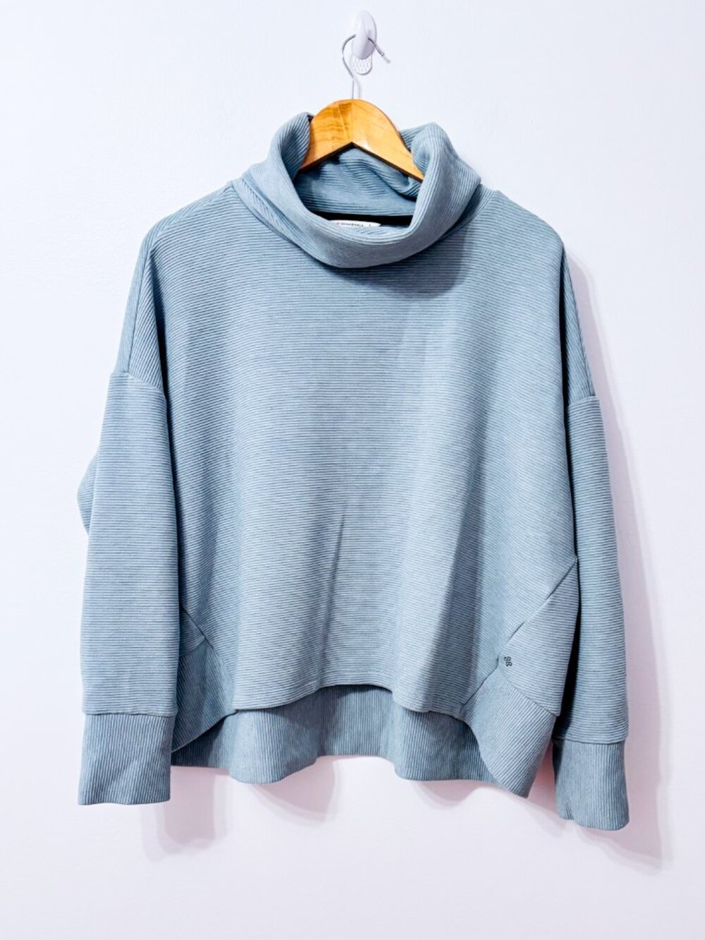 SHAMBHALA Sage Ribbed Cowl Neck Oversized High Low Pullover Sweater Large